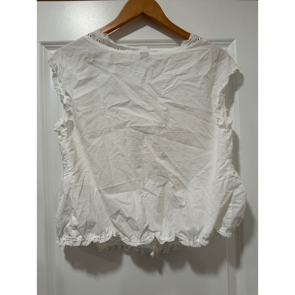 Dazy White Lace Boho Peplum Top Large Y2K Western Festival Crochet Button Up - Picture 3 of 12